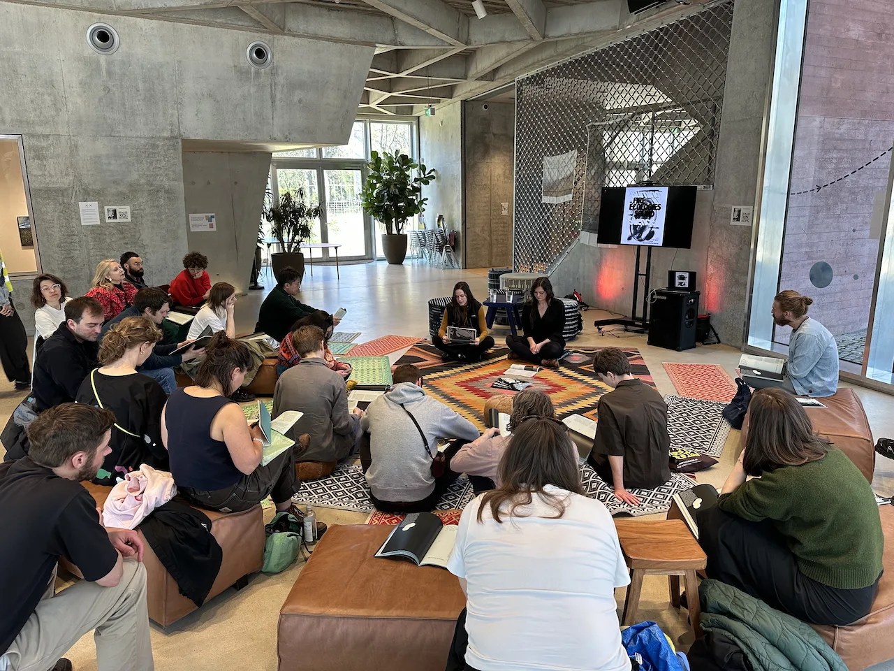collective reading from the Burning Silence reader, led by Yasemin and Hanna